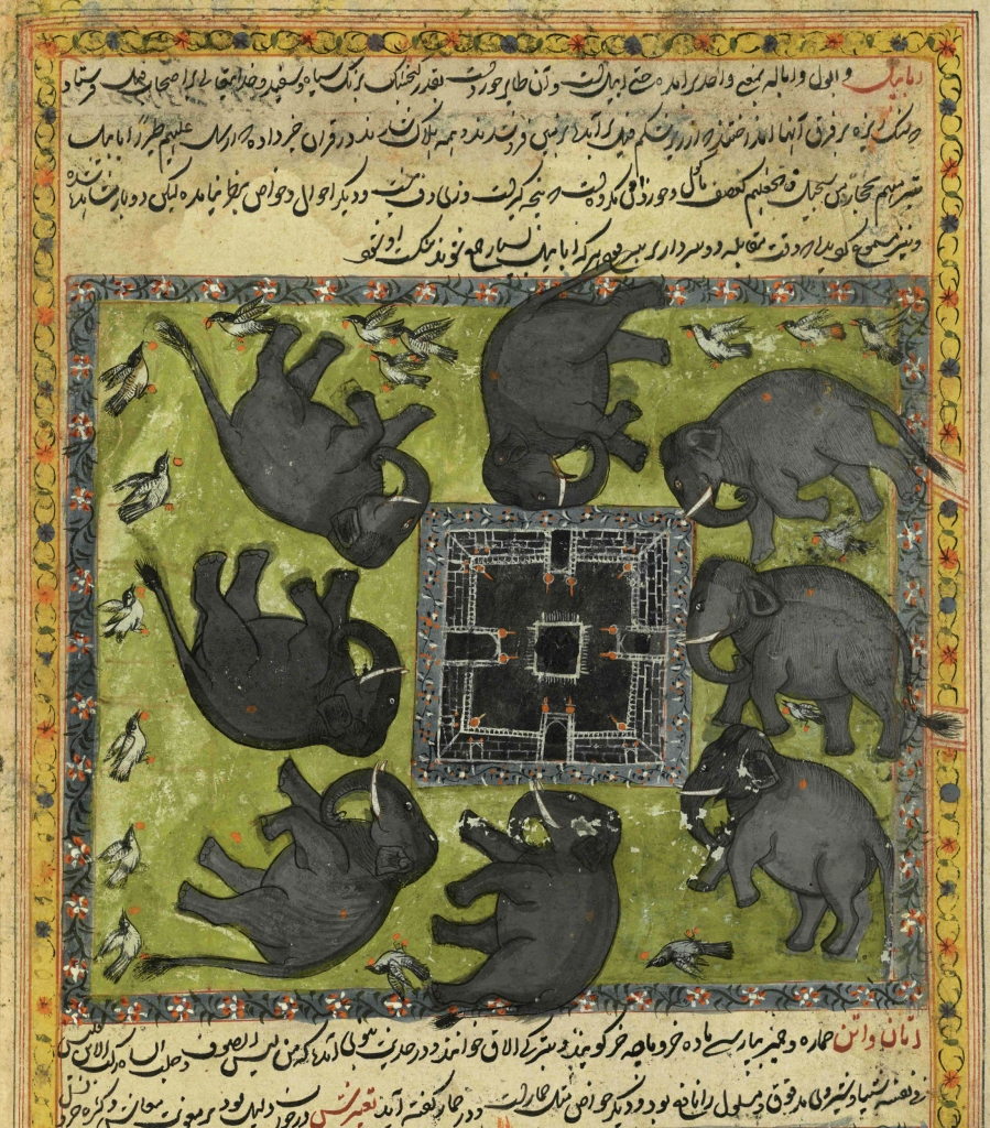 Lakaran peristiwa serangan tentera bergajah Abraha dari kitab Haiyat al-Haiyawan, karangan Al-Damiri. Gambar ihsan Special Collections University of St Andrews.